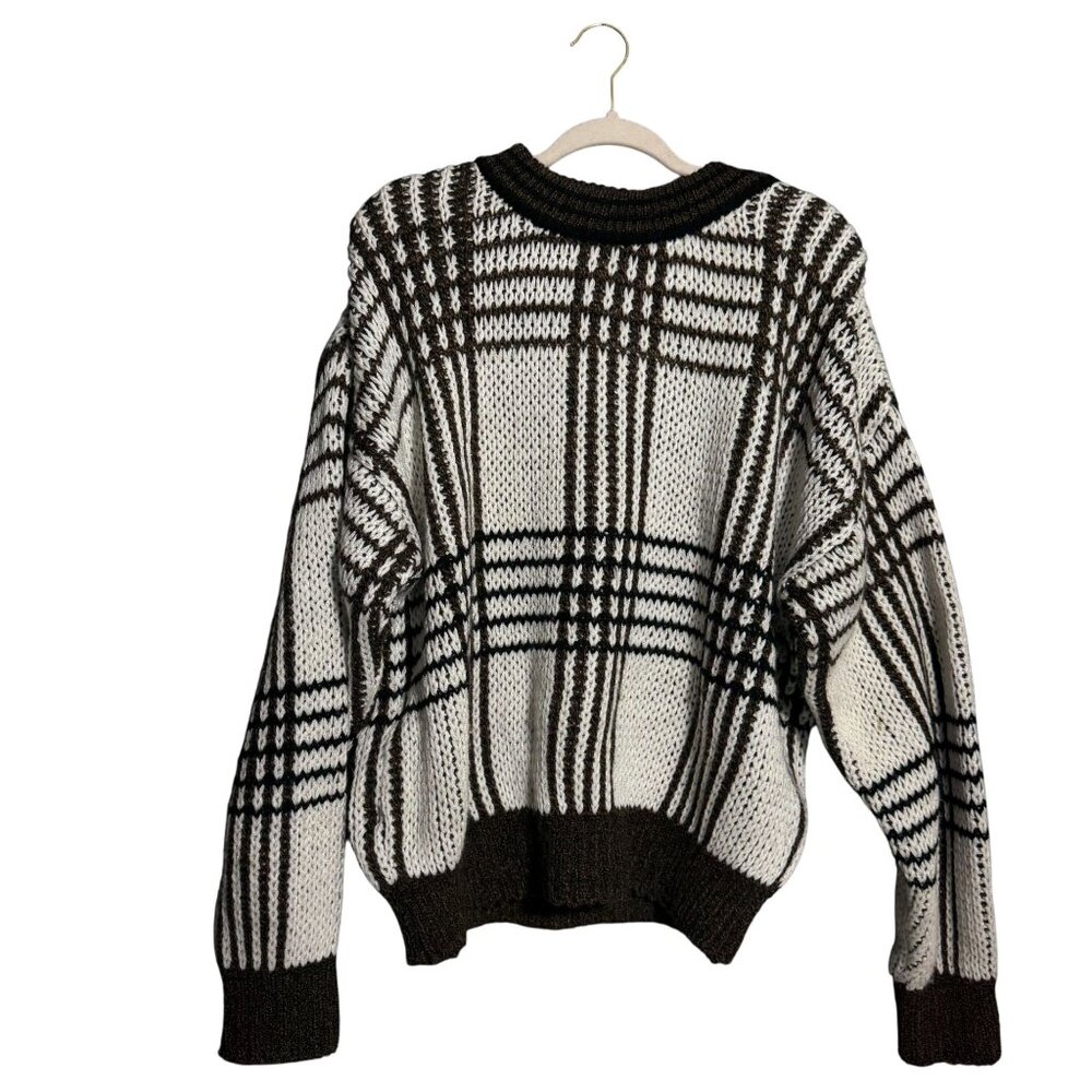 Kazmar Knit Plaid Pullover Jumper Sweater Women's Large Black White Winter